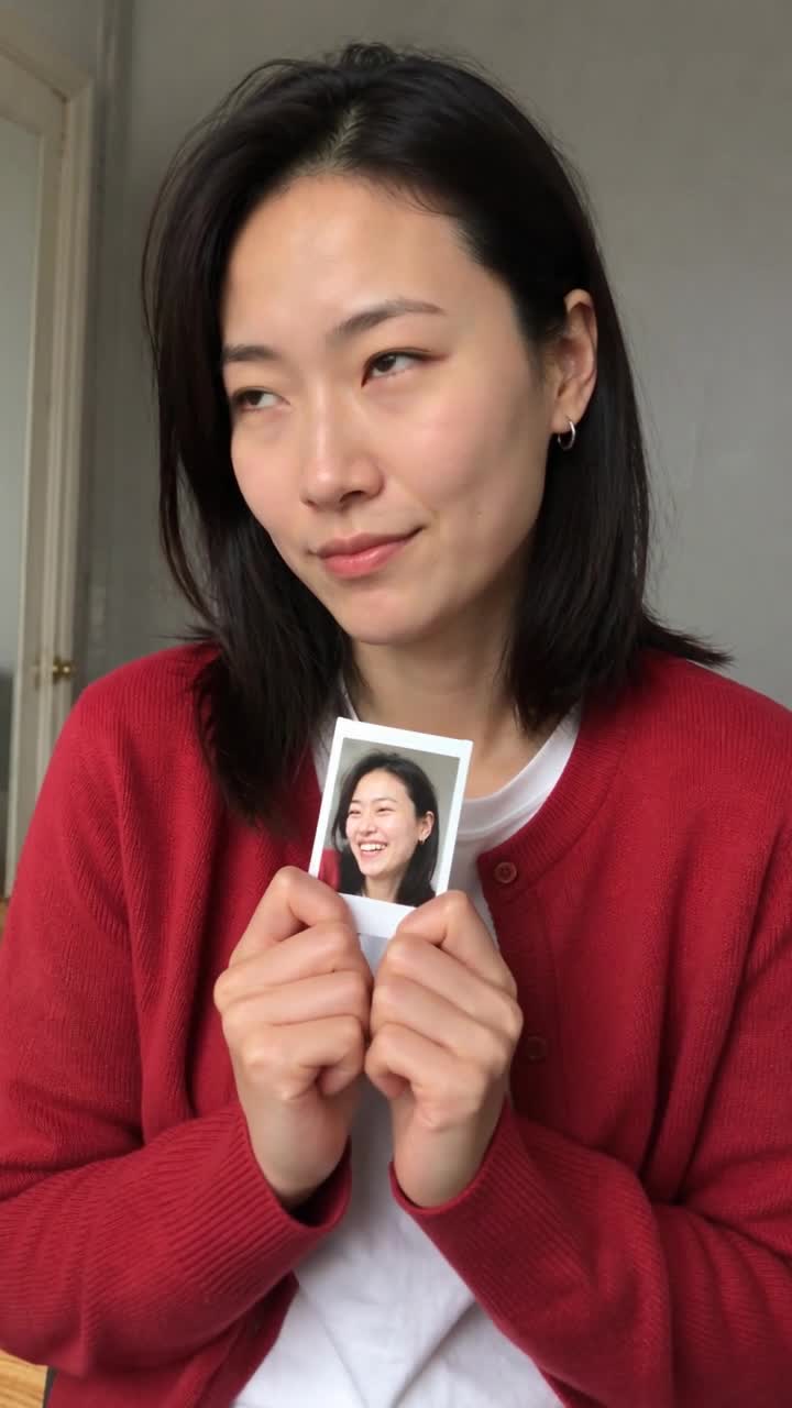 Kariann tient un petit portrait imprimé.